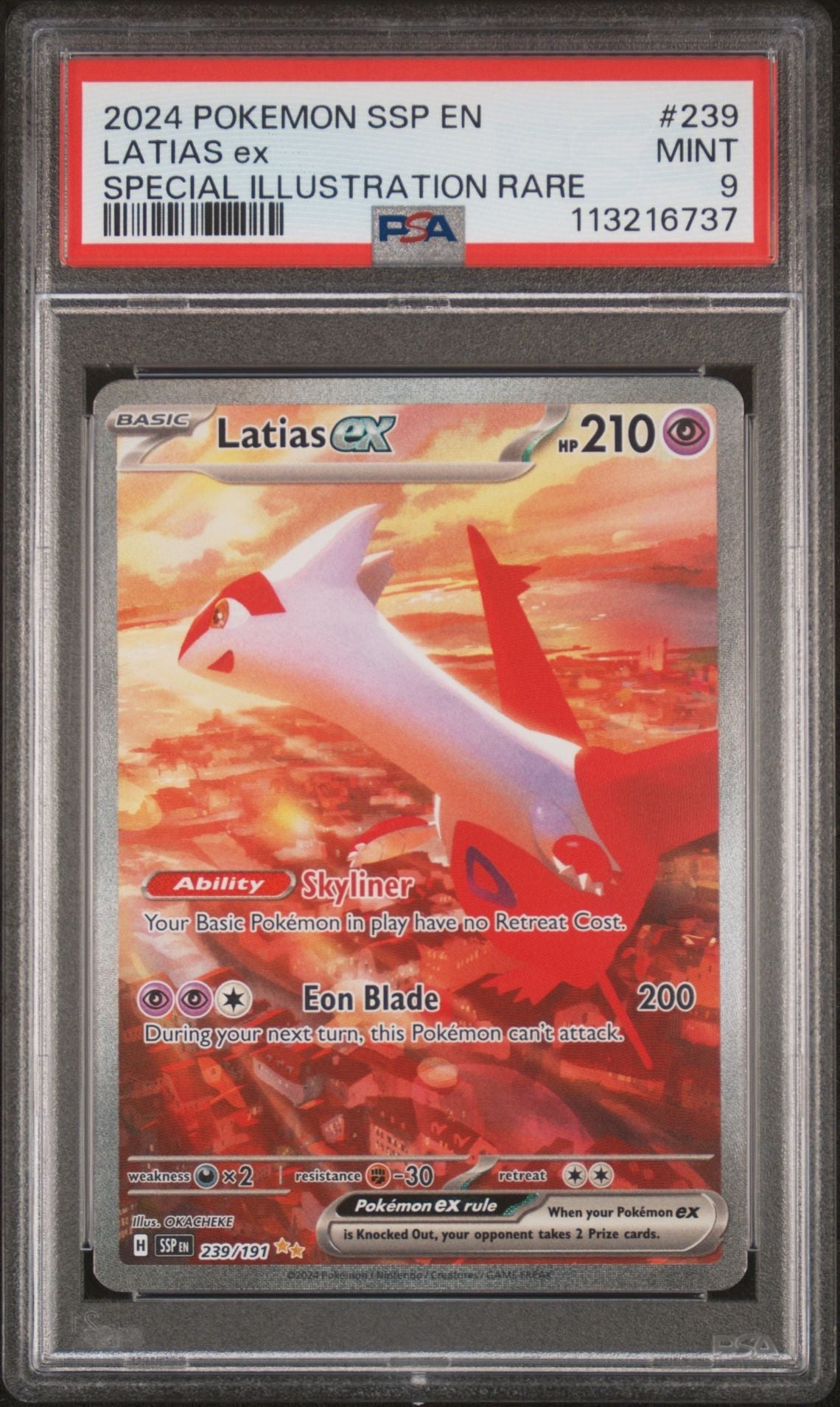 2024 Pokemon SSP En — Surging Sparks — 239 Latias Special Illustration Rare — PSA Graded Card